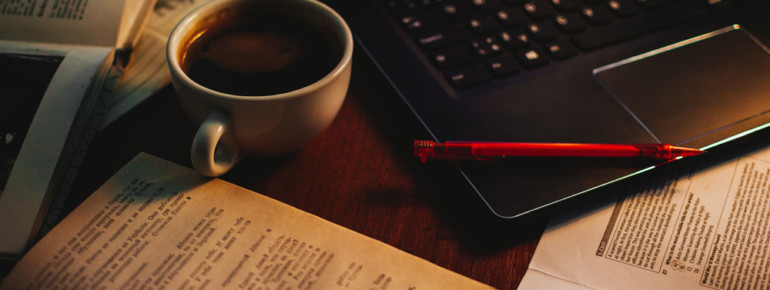 books, laptop and coffee