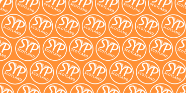 A orange background featuring a repeating pattern of the white SYP Scotland roundel.