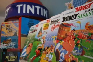 Photo of graphic novel books from Dalen, including Asterix and TINTIN