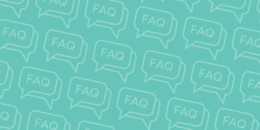 A repeating pattern of FAQs speech bubbles on a turquoise background.