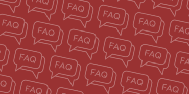 A repeating pattern of FAQ speech bubbles on a dark red background.