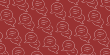 A repeating pattern of speech bubbles on a dark red background.